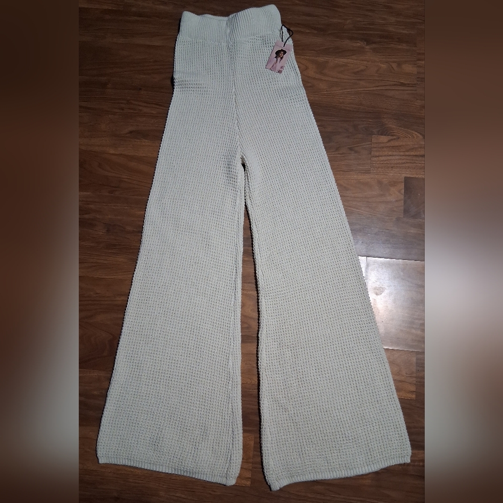 New Sincerely Jules Cream Knit Wide Leg Pants Size XS
